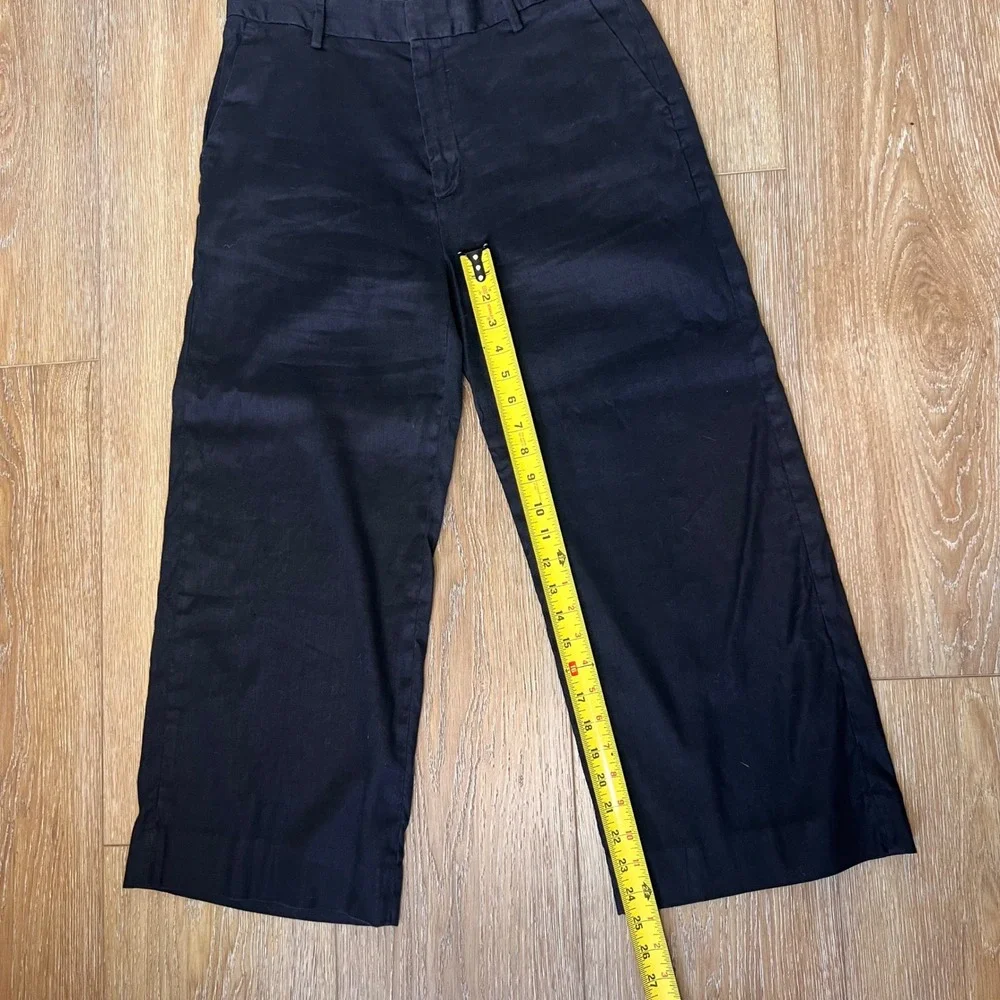Banana Republic Black Wide‎ Leg Crop Linen Blend Pants Women Size 10